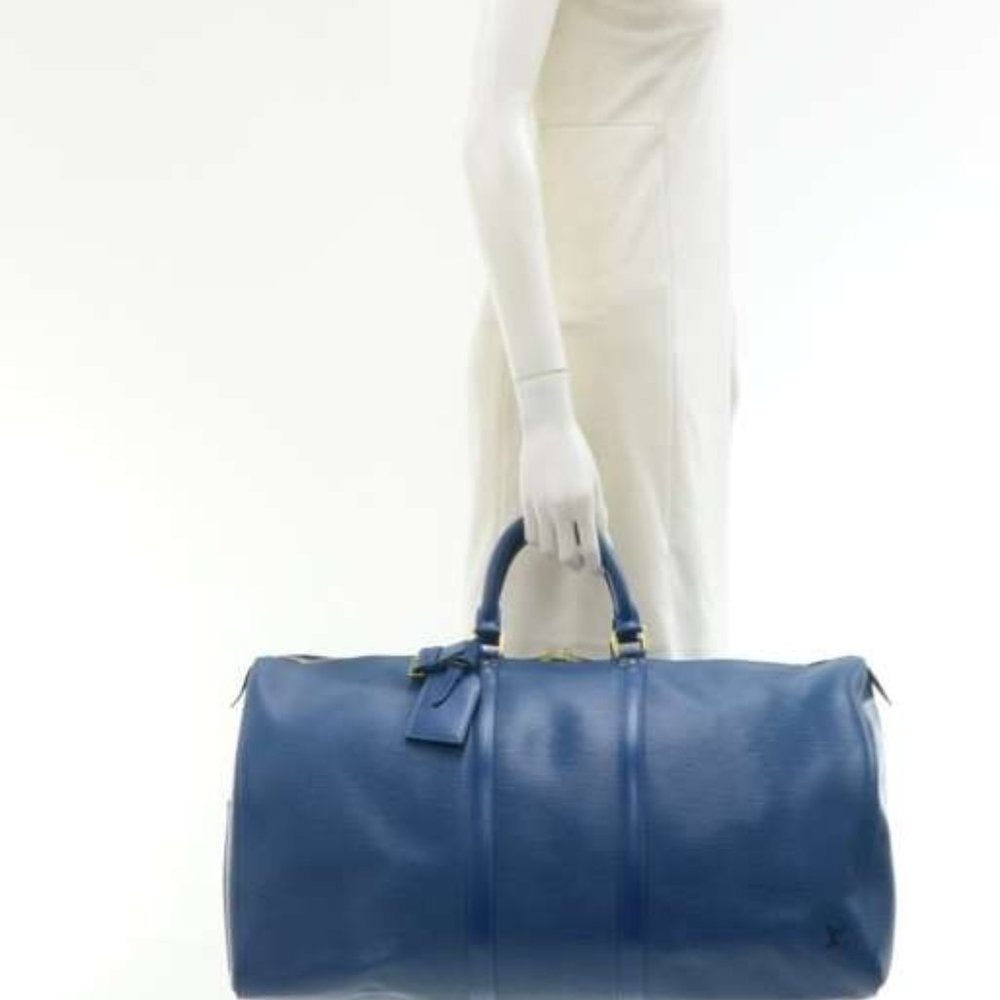 LOUIS VUITTON Keepall 55 Travel Hand Bag Epi Leather Blue - Picture 9 of 10